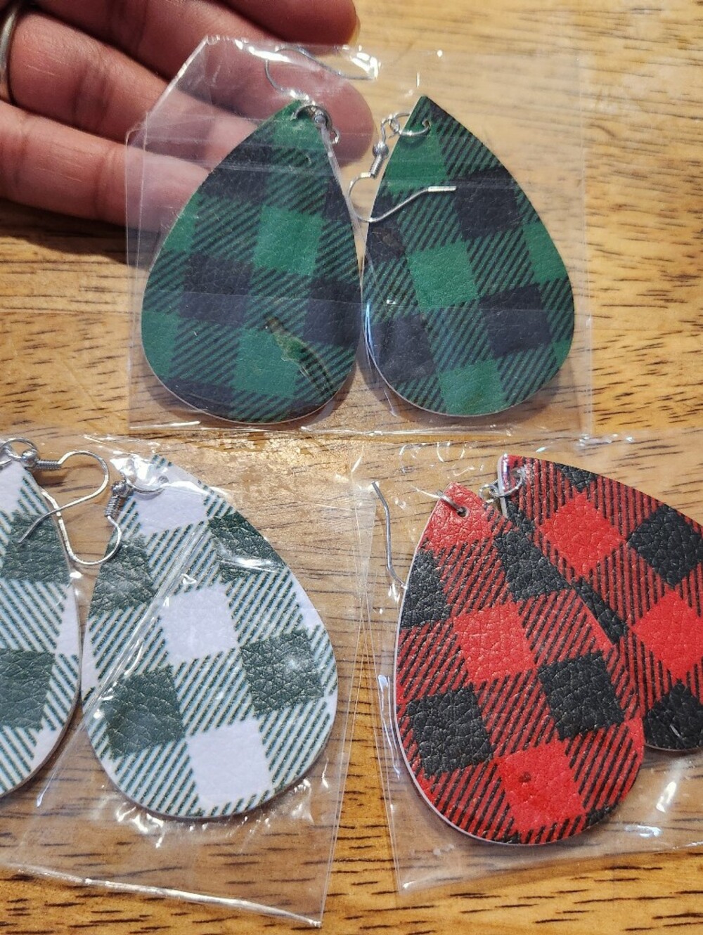 3pc Set Plaid Teardrop Kids Earrings - Assorted Colors